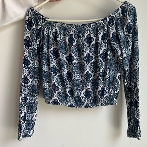 H&M Off the Shoulder Blue Paisley Top